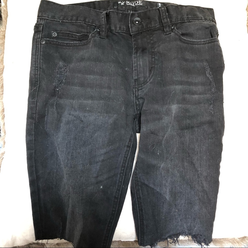 Super skinny black jean long shorts